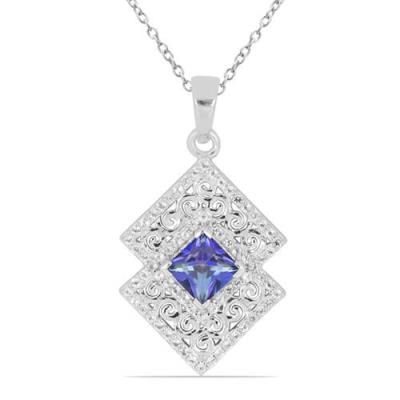 BUY REAL IOLITE GEMSTONE HALO UNIQUE  PENDANT IN 925 SILVER